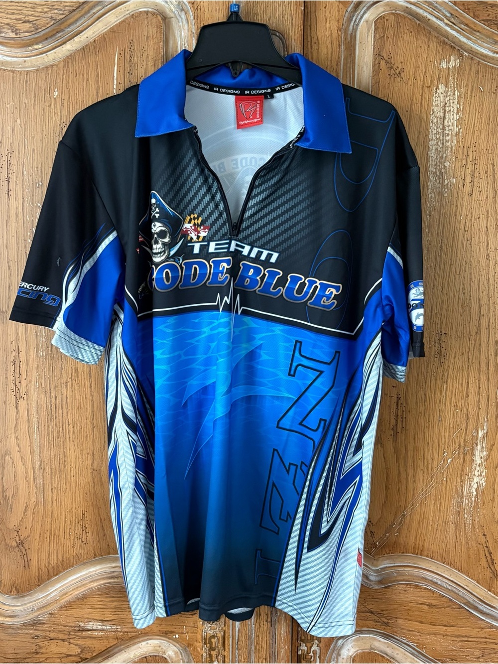 IR Designs Team Code Blue Custom Offshore Racing Jersey Shirt Mercury Racing L